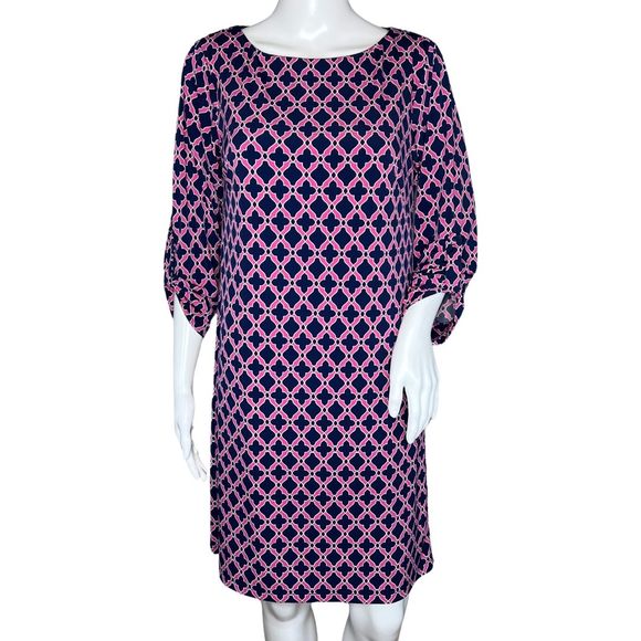 Laundry By Shelli Segal Dress Women Small Navy Blue Pink Geometric Casual Office - Picture 1 of 9